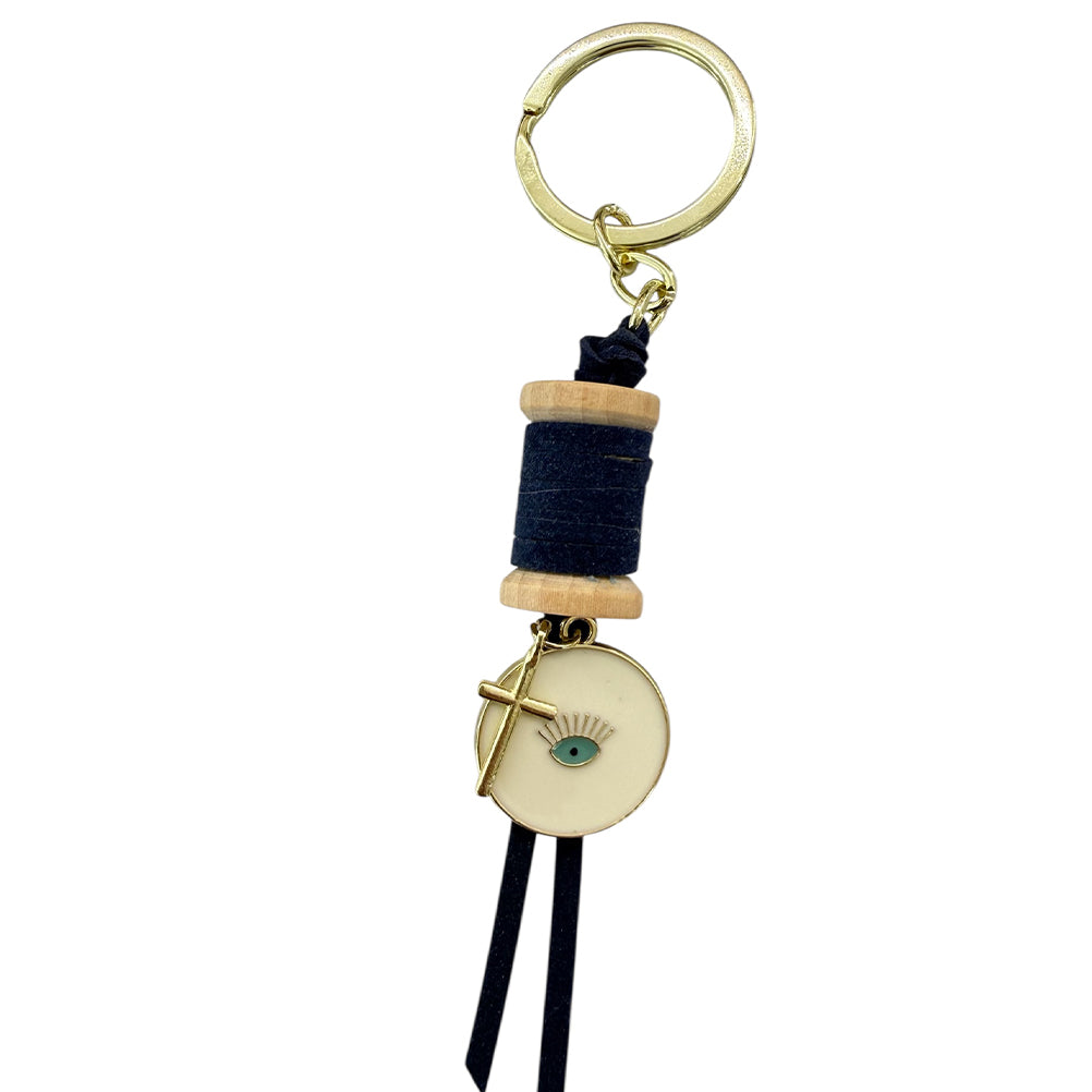 Μαρτυρικό Μπρελόκ με Navy Blue Κορδόνι, Σιέλ Μάτι και Χρυσό Σταυρό