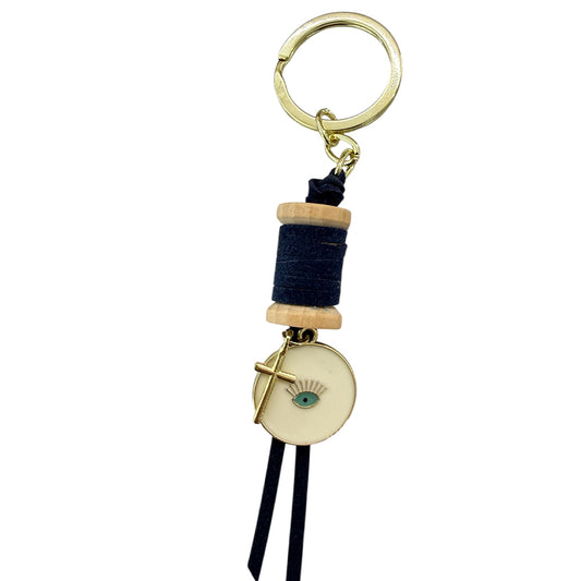 Μαρτυρικό Μπρελόκ με Navy Blue Κορδόνι, Σιέλ Μάτι και Χρυσό Σταυρό