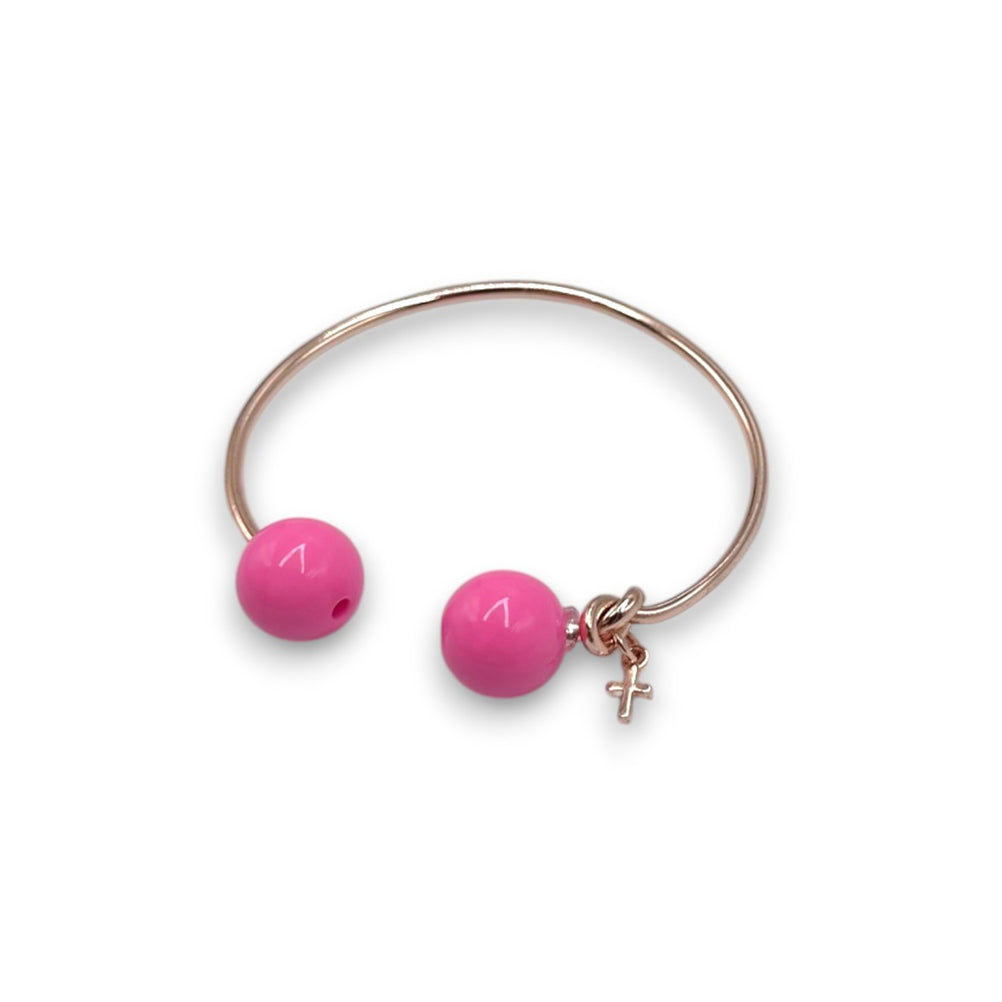 Μαρτυρικό Βάπτισης "Rosé Pearl Cross" – Χειροπέδα με Ροζ Πέρλες & Σταυρουδάκι