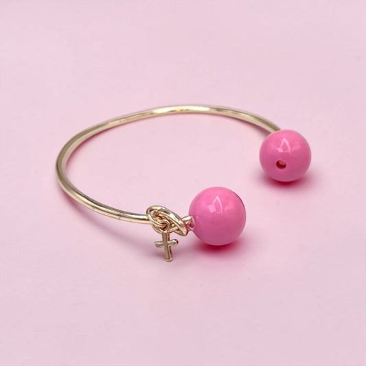 Μαρτυρικό Βάπτισης "Rosé Pearl Cross" – Χειροπέδα με Ροζ Πέρλες & Σταυρουδάκι