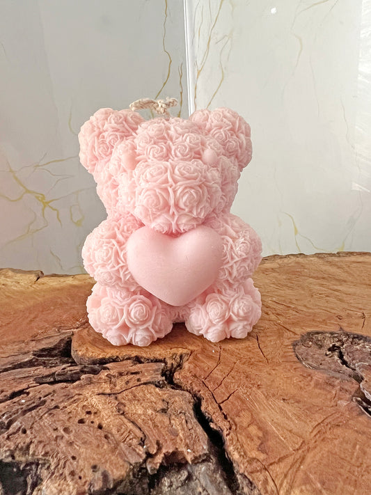 Rose Teddy – Διακοσμητικό Φυτικό Αρωματικό Κερί Αρκουδάκι με Καρδιά