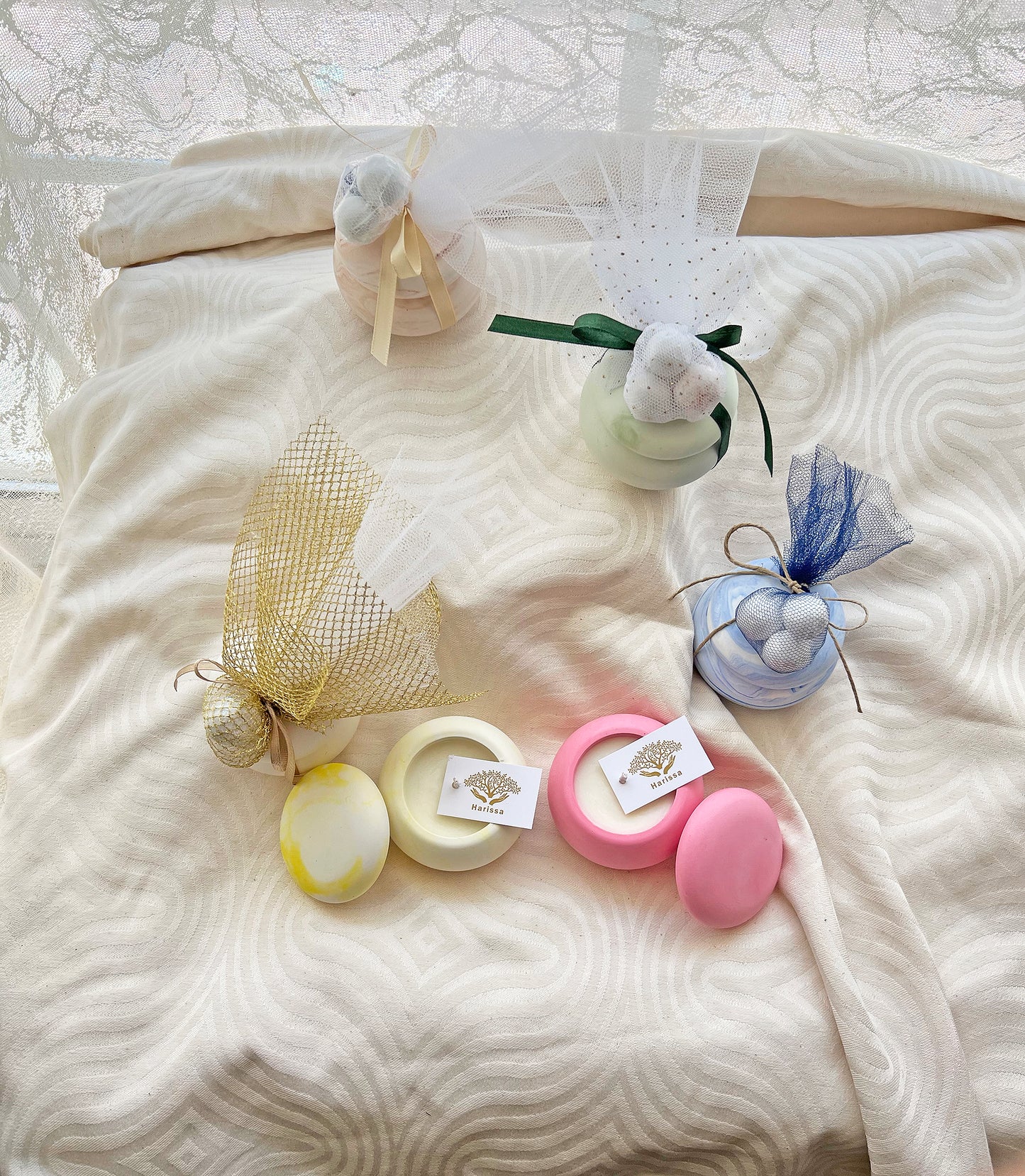 Πορσελάνινο Macaron με Φυτικό Κερί Σόγιας – Luxury Μπομπονιέρα Harissa