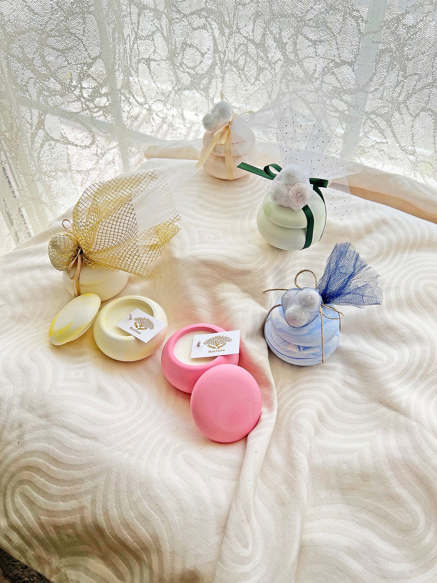 Πορσελάνινο Macaron με Φυτικό Κερί Σόγιας – Luxury Μπομπονιέρα Harissa