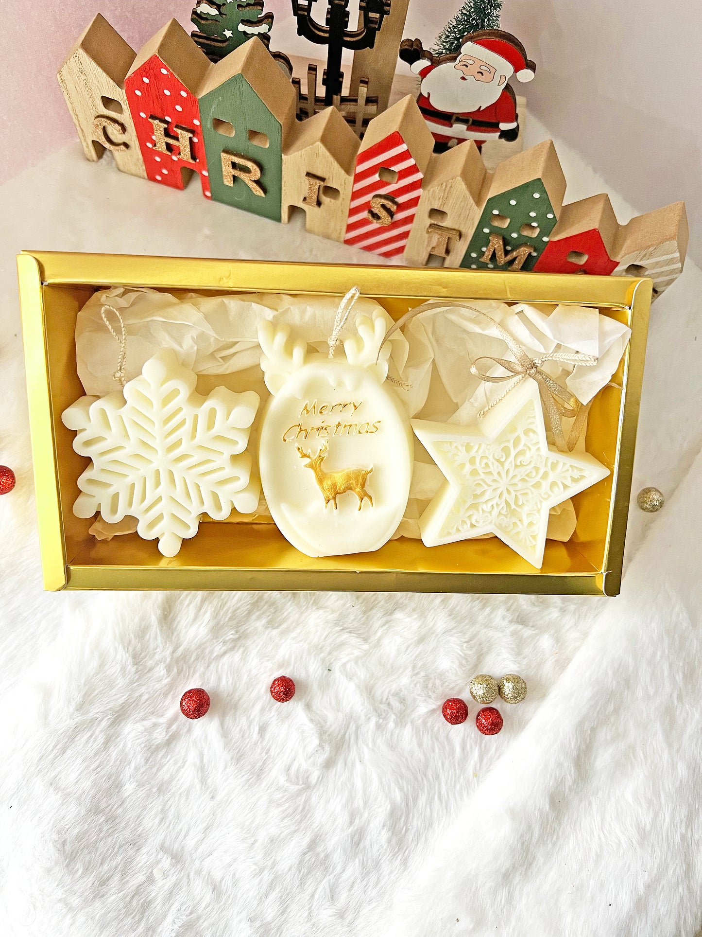 Πολυτελές Γιορτινό Gift III Box Αρωματικά Φυτικα Κεριά