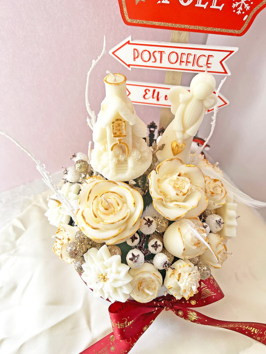 Christmas Floral Candle Box – Luxury Αρωματική Σύνθεση από Φυτικό Κερί