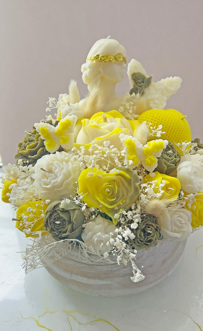 Αρωματική Φυτική Χειροποίητη Σύνθεση Λουλουδιών σε Πορσελάνινο Μπολ