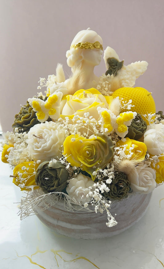 Αρωματική Φυτική Χειροποίητη Σύνθεση Λουλουδιών σε Πορσελάνινο Μπολ