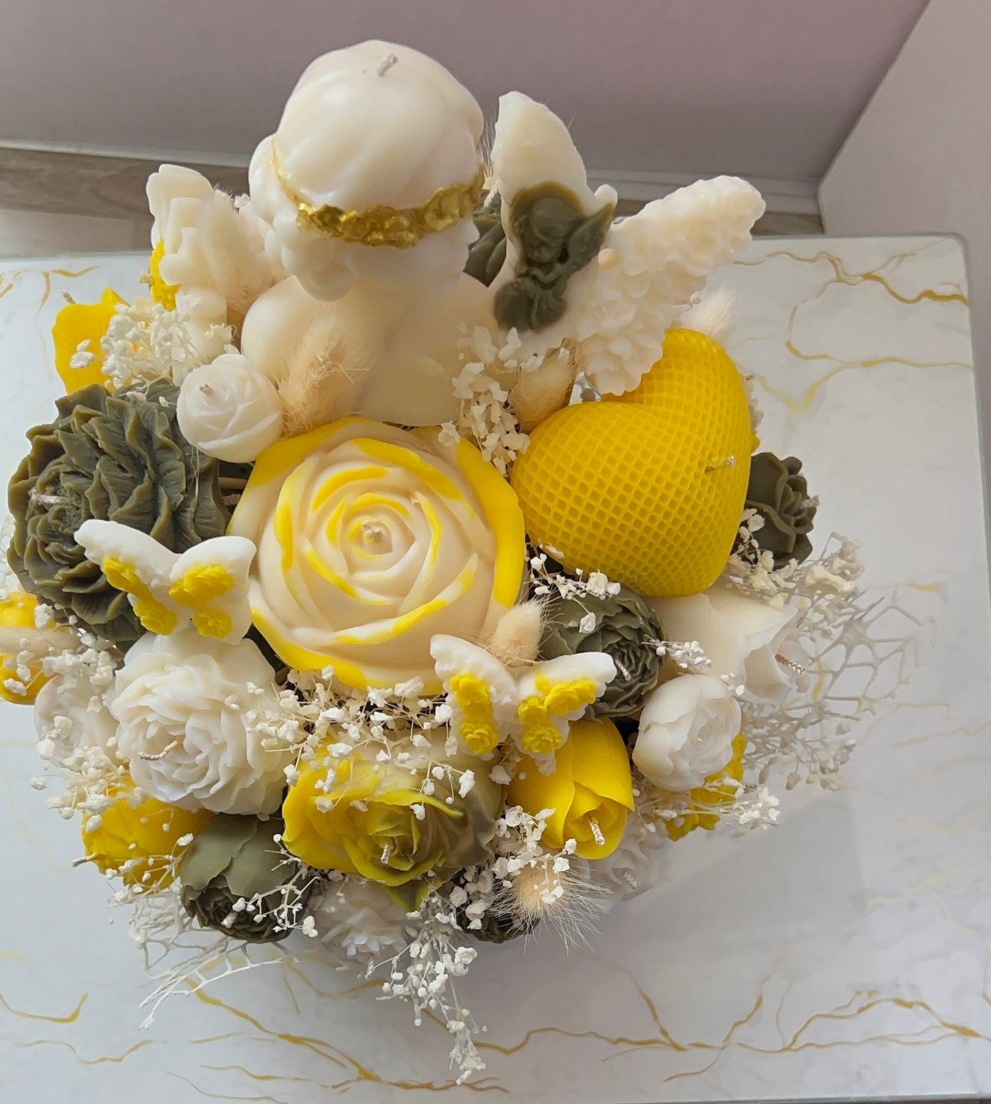 Αρωματική Φυτική Χειροποίητη Σύνθεση Λουλουδιών σε Πορσελάνινο Μπολ