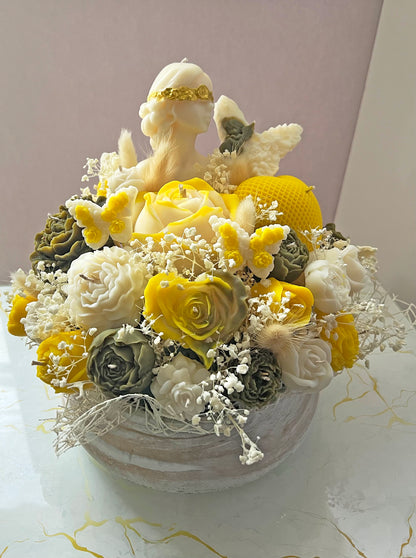 Αρωματική Φυτική Χειροποίητη Σύνθεση Λουλουδιών σε Πορσελάνινο Μπολ