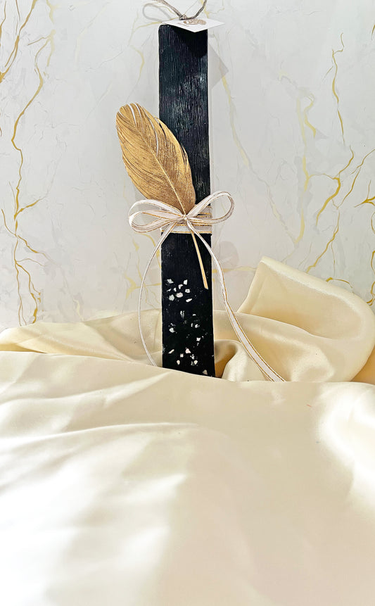 Μαύρη Πασχαλινή Λαμπάδα | Εκλεπτυσμένη Χειροποίητη Φυτική με Χρυσό Φτερό