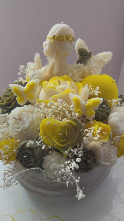 Αρωματική Φυτική Χειροποίητη Σύνθεση Λουλουδιών σε Πορσελάνινο Μπολ